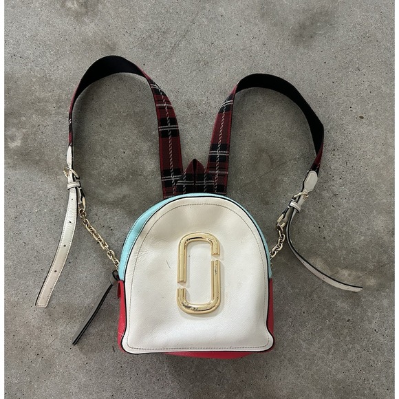 Marc Jacobs Cow Leather Snapshot Backpack Porcelain Multi Blue/Pink/Red  GUC main image 7
